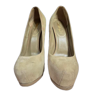 YSL Yves Saint Laurent Tribtoo Beige Suede Platform Pumps Heels